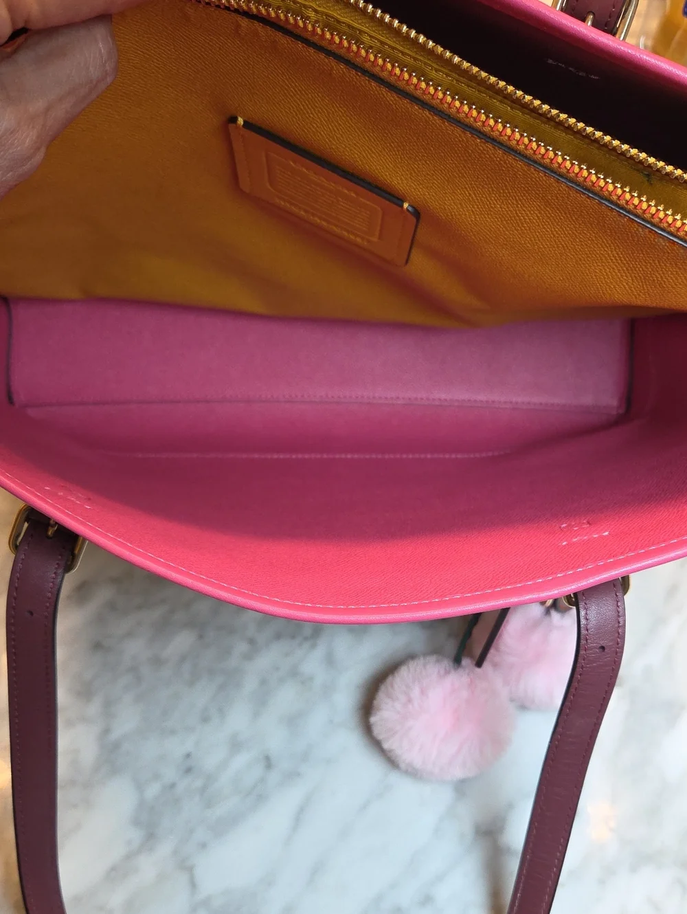 EUC 2021 Coach Molly Canvas Tote with Pink Trim and Burgundy Straps & Card Case